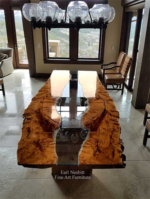 custom made slab dining table installed end view